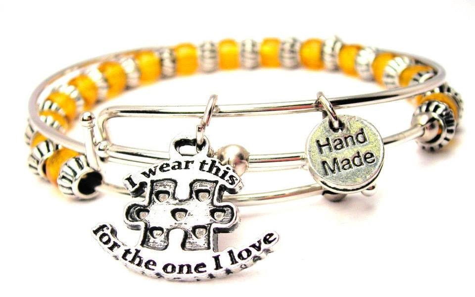 I Wear This For The One I Love Set of two beaded bangles charm bracelet