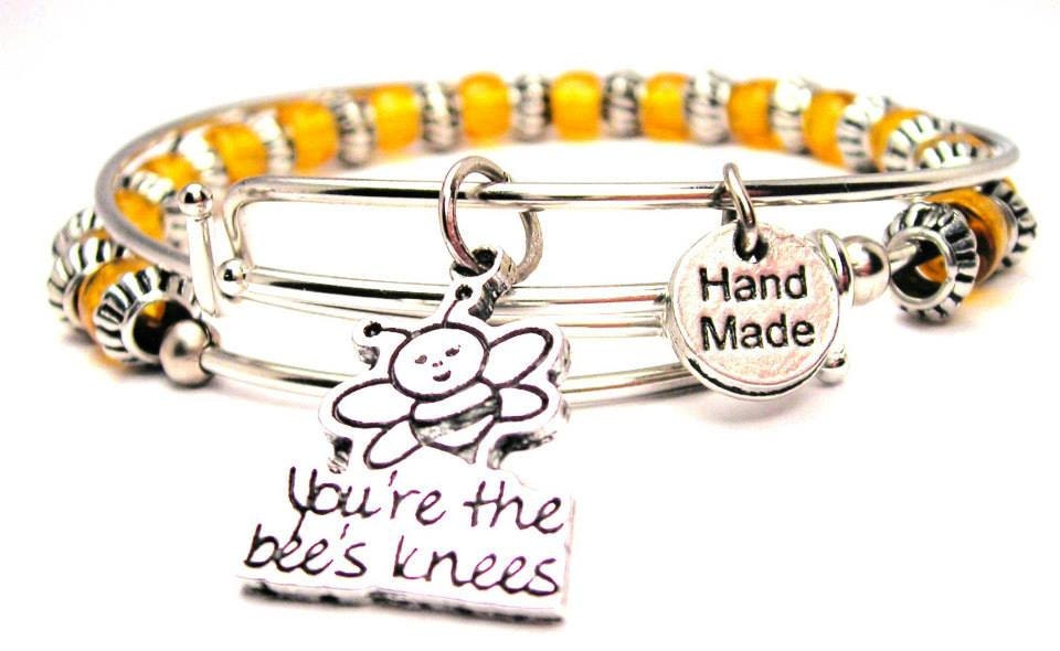 Youre The Bees Knees Set of two beaded bangles charm bracelet
