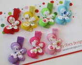 Butterfly Hair Clips, Set of 7, Puffy Floral Butterfly, Girls Hairbows, Clippies, Red Green Blue Purple Pink Yellow
