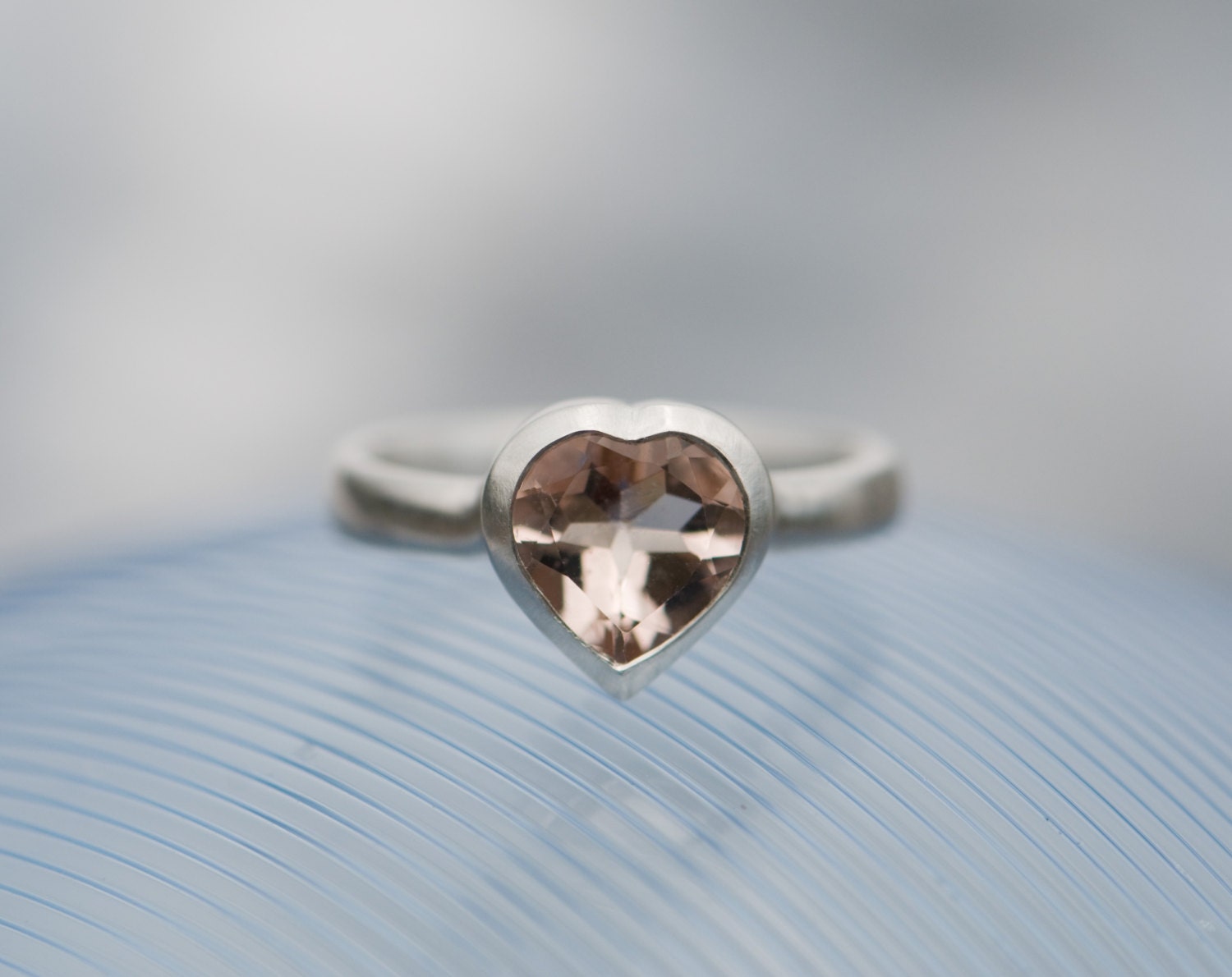 Heart Morganite Ring - Beautiful Pale Pink heart cut Morganite Set In Sterling Silver - Made to Fit