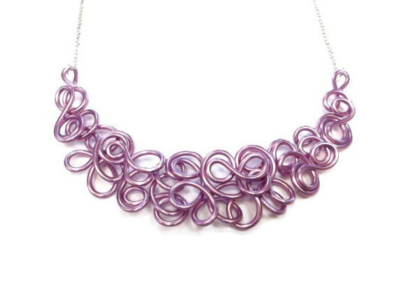 Lilac Wire Bib Necklace Spring Purple Unique Modern Jewelry - elbowsdesigns