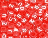 40% Off Sale Red Cube Alphabet Beads, acrylic 6mm cube, 500 letter pcs