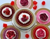 Mason Jar Gift Labe: 6 Large Mouth Felt Flower Mason Jar Toppers