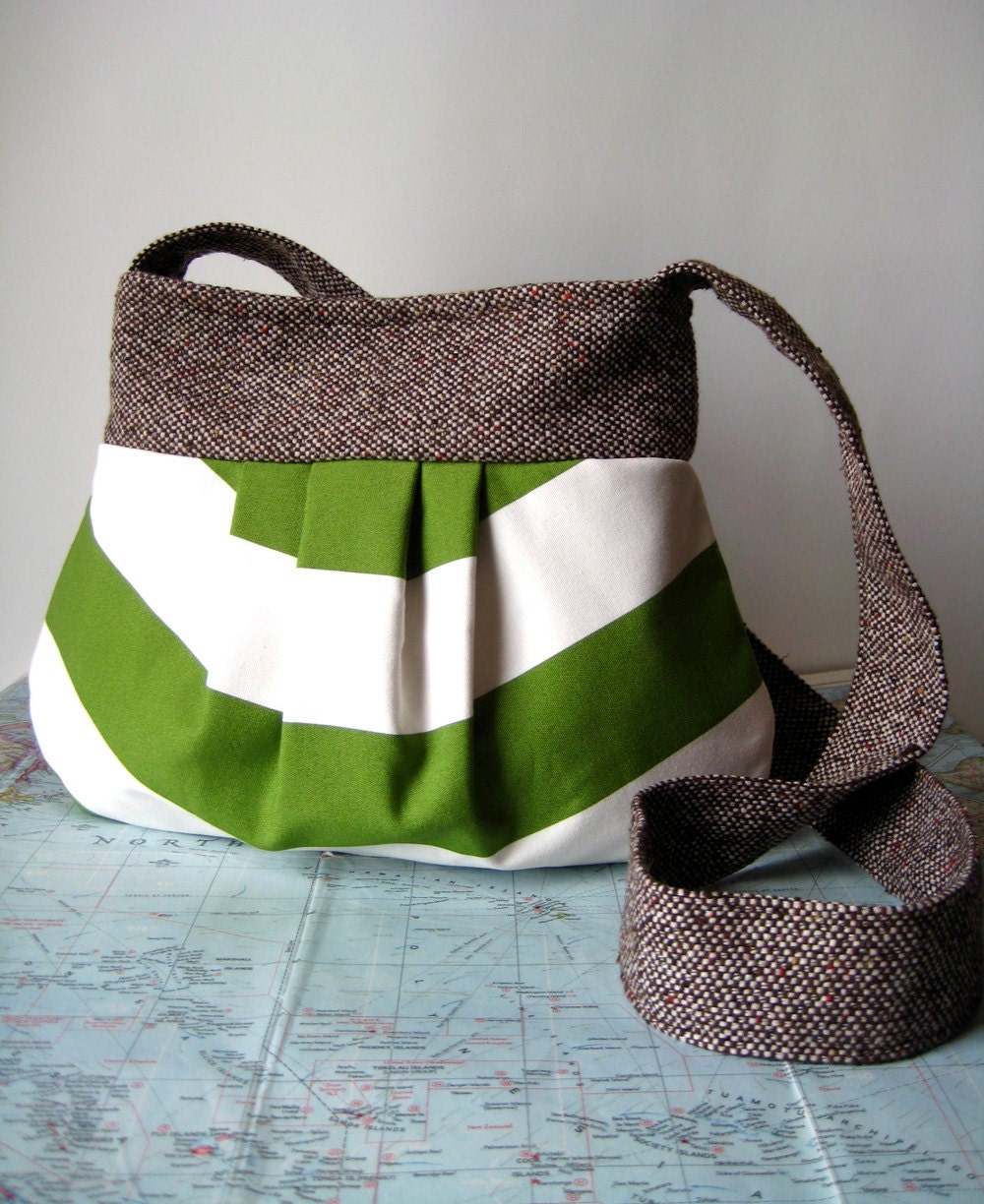 Lime stripe-- crossbody purse
