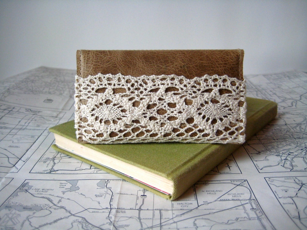Leather and lace. Simple card holder.