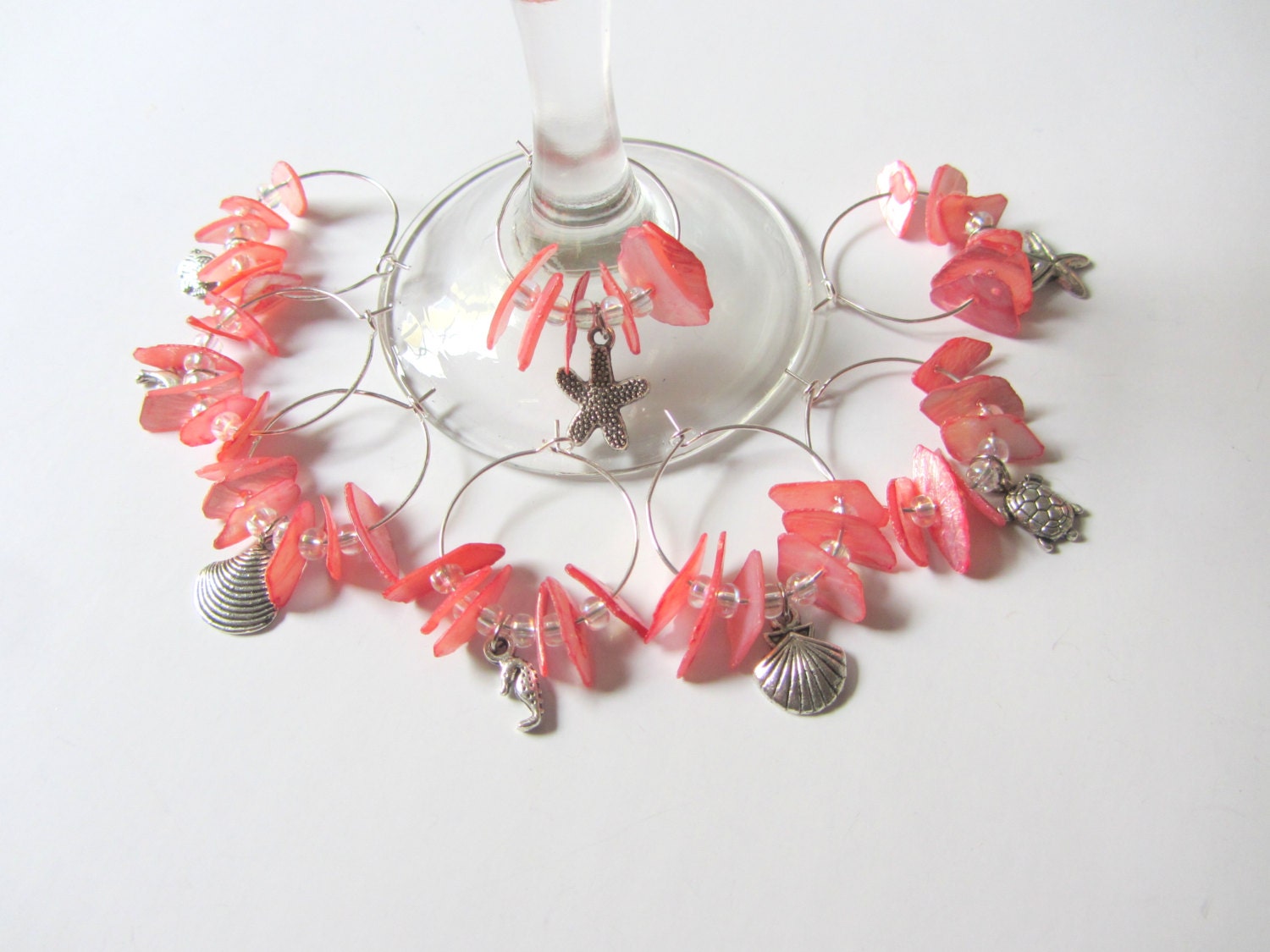 Beach Wine Charms - Coral Mother of Pearl Chip Wine Charms