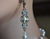 Bridal Pearl Earrings,Filigree Earrings,Victorian Earrings,Vintage Style Earrings,Antique Brass,Swarovski Crystal and Pearl Earring