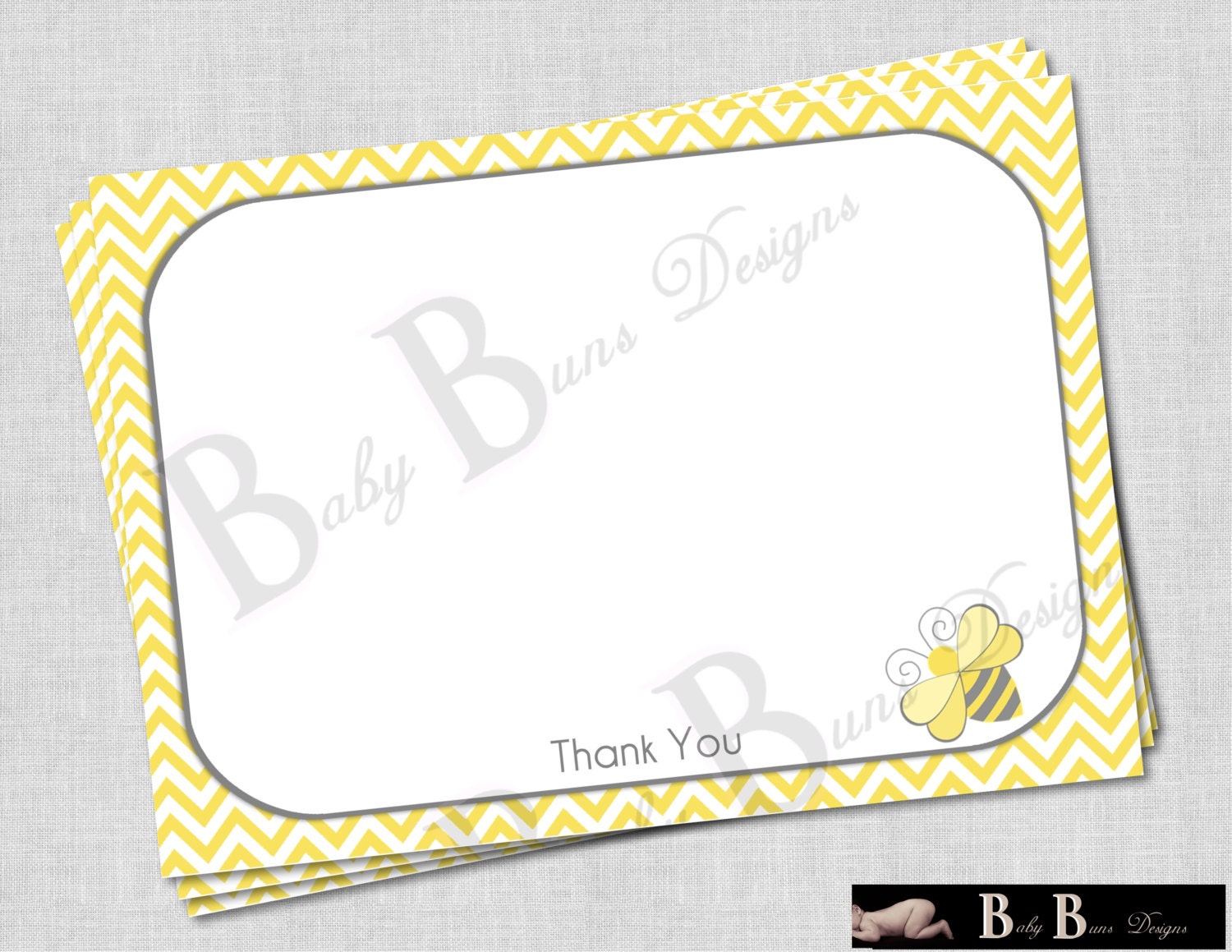Bee- What will it Bee Baby Shower Thank You Note (yellow & gray)- Printable- INSTANT DOWNLOAD