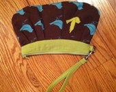 Blue Birds on Brown Clutch/Wristlet