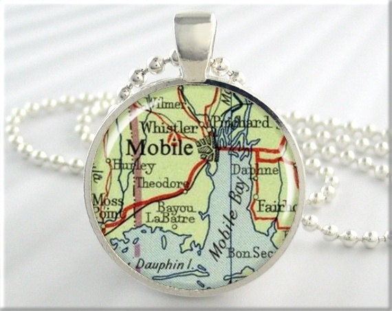 Mobile Vintage Map Pendant Resin Pendant Charm Mobile Alabama Travel Necklace Picture Pendant (541RS)