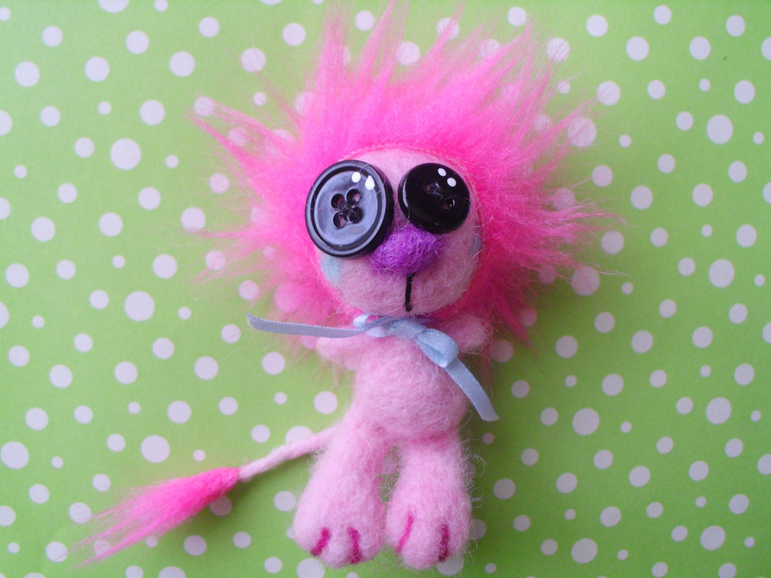 Needle Felted Pink Lion Jungle Animal Figurine Soft Sculpt Ooak Doll Miniature Cute Small Cat Feline
