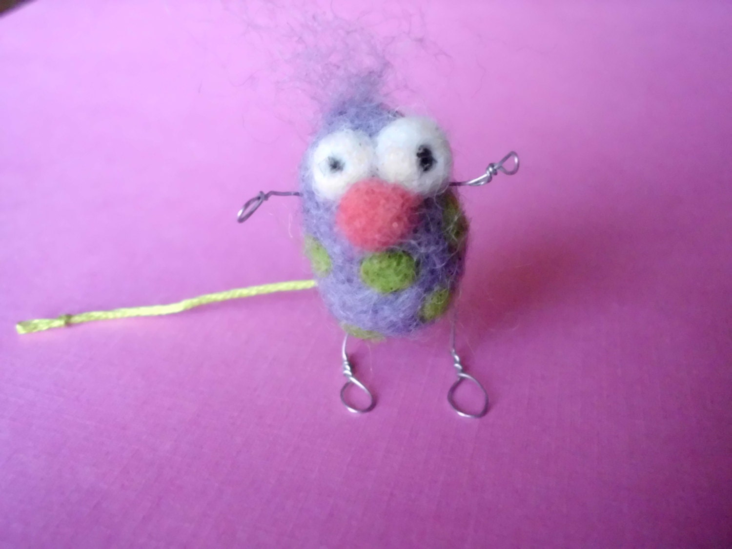 Needle Felted Hug Bug Purple with Green Dots Animal Figurine Soft Sculpt Ooak Doll Miniature Cute Small Easter Egg Gift