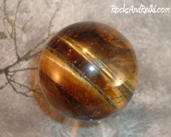 A Bubble of Prosperity & Abundance - TIGER EYE SPHERE - Reiki Infused Gemstone - 3781