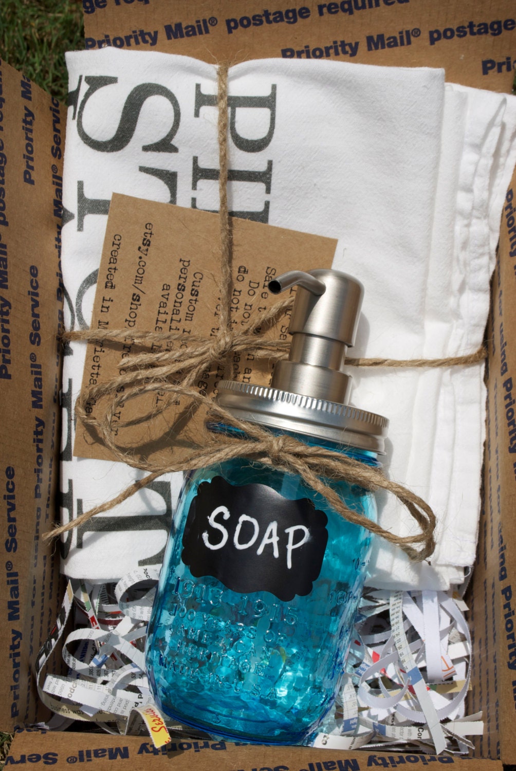 Tea Towel and Mason Jar Soap Dispenser Gift Set