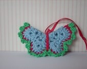 Crocheted butterfly little ornament keychain babyblue red  mintgreen