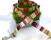Pink striped dog leash from the "Pretty in Pink" collection...Pink, green, yellow and black....Any size....