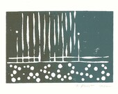 SALE Modern Contemporary Lines and Circles Art Block Print 4 x 6 Home Decor / Dark Brown, Slate Grey Blue / Hand Pulled Linocut / Gift