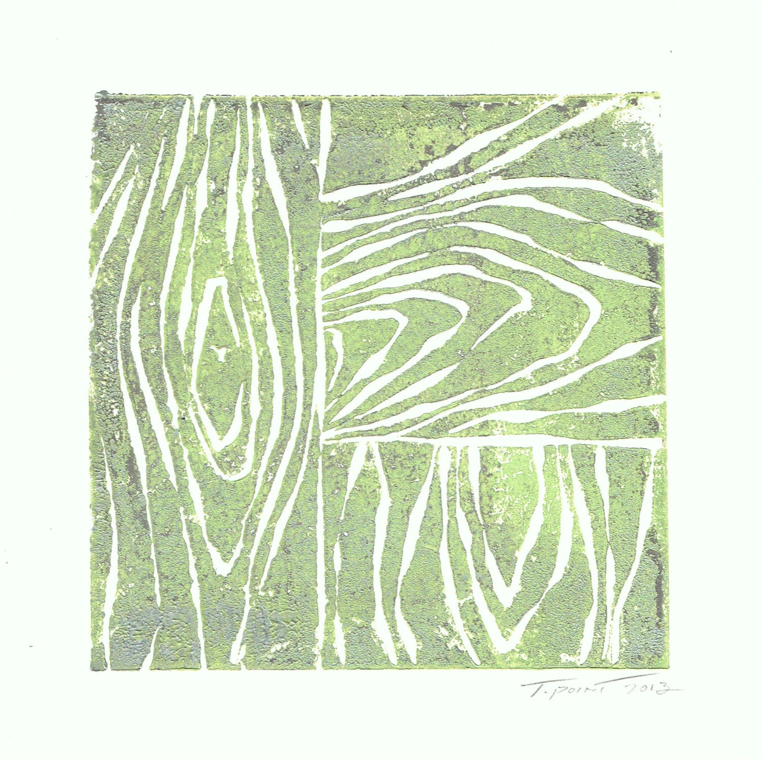 SALE Square Abstract Nature Wood Grain Art Block Print 5 x 5 Home Decor / Light Green, Silver, Taupe Accents  / Hand Pulled Linocut