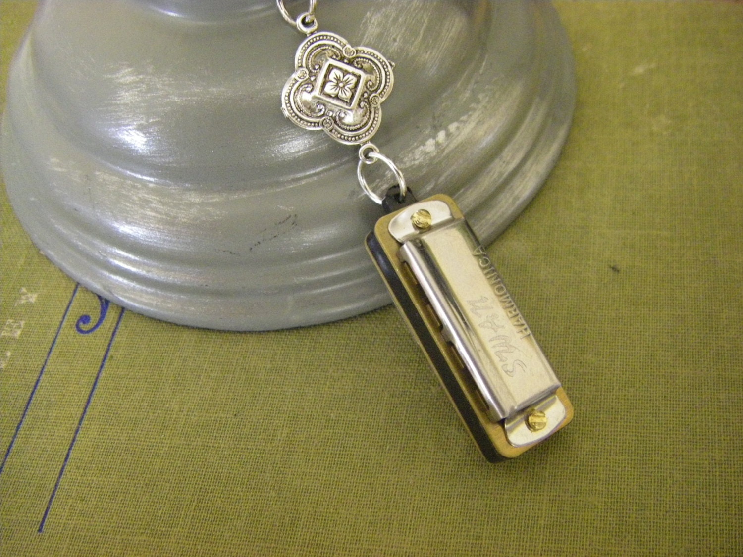Working Mini Harmonica Necklace Medieval Celtic Stamping Musical Gift under 25