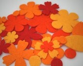 Wool blend felt flowers 24 piece set - orange/yellow