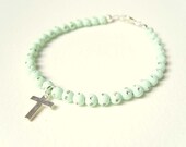 Beaded Cross Bracelet, Mint Green Bracelet, Mint Bracelet, Cross Jewelry UK