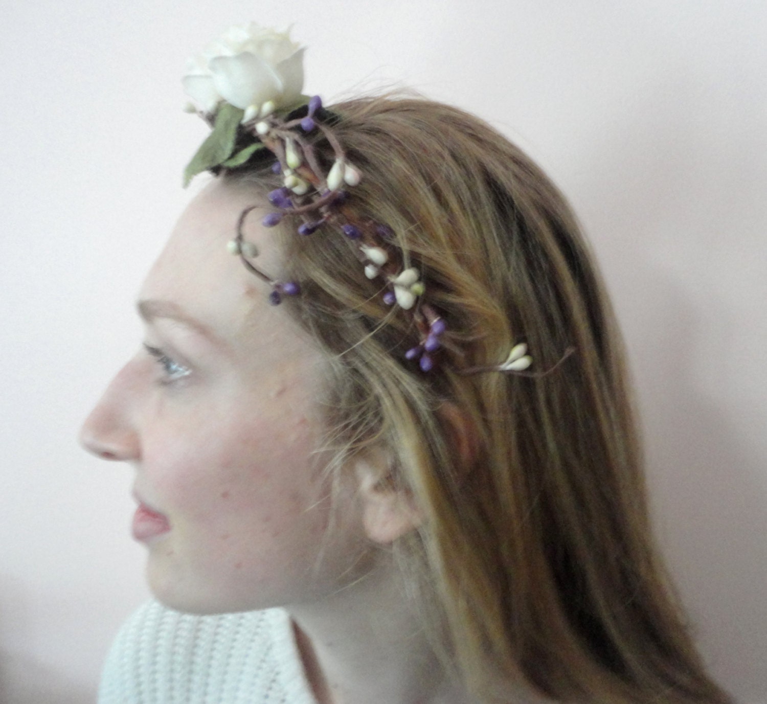Floral Crown, Ivory  White Roses Head Band