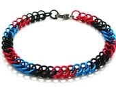 Chainmaille Bracelet: Polyamory Pride (Blue, Red, Black) in Half Persian 3-in-1