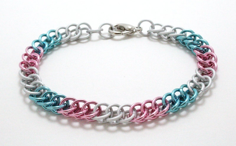 Chainmaille Bracelet: Trans Pride in Half Persian 3-in-1
