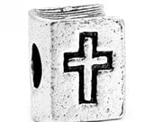 Antique Silver Rectangle Carved Cross Charm Bead 11x8mm 5pcs-  Ships Immediately from California - B680