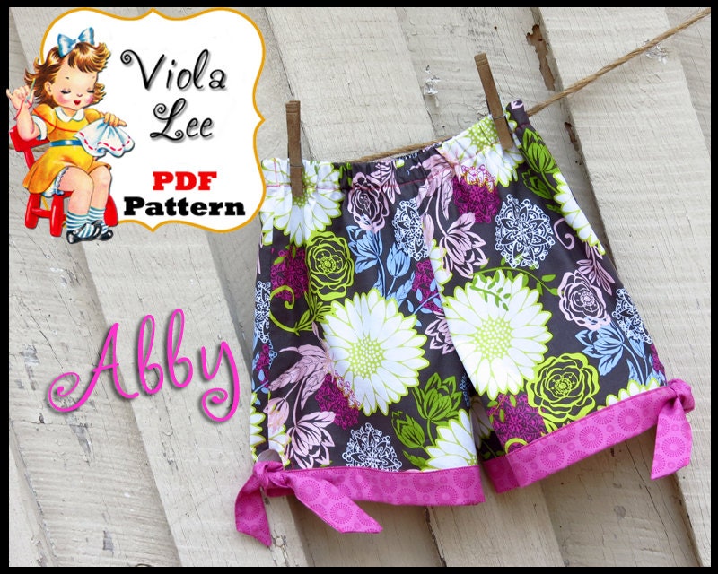 Abby...Girl's Shorts Pattern, Sizes 3mo-girl's 6. Girl's Sewing Pattern.  INSTANT DOWNLOAD. Tailored Boutique style Shorts, pdf Pattern.