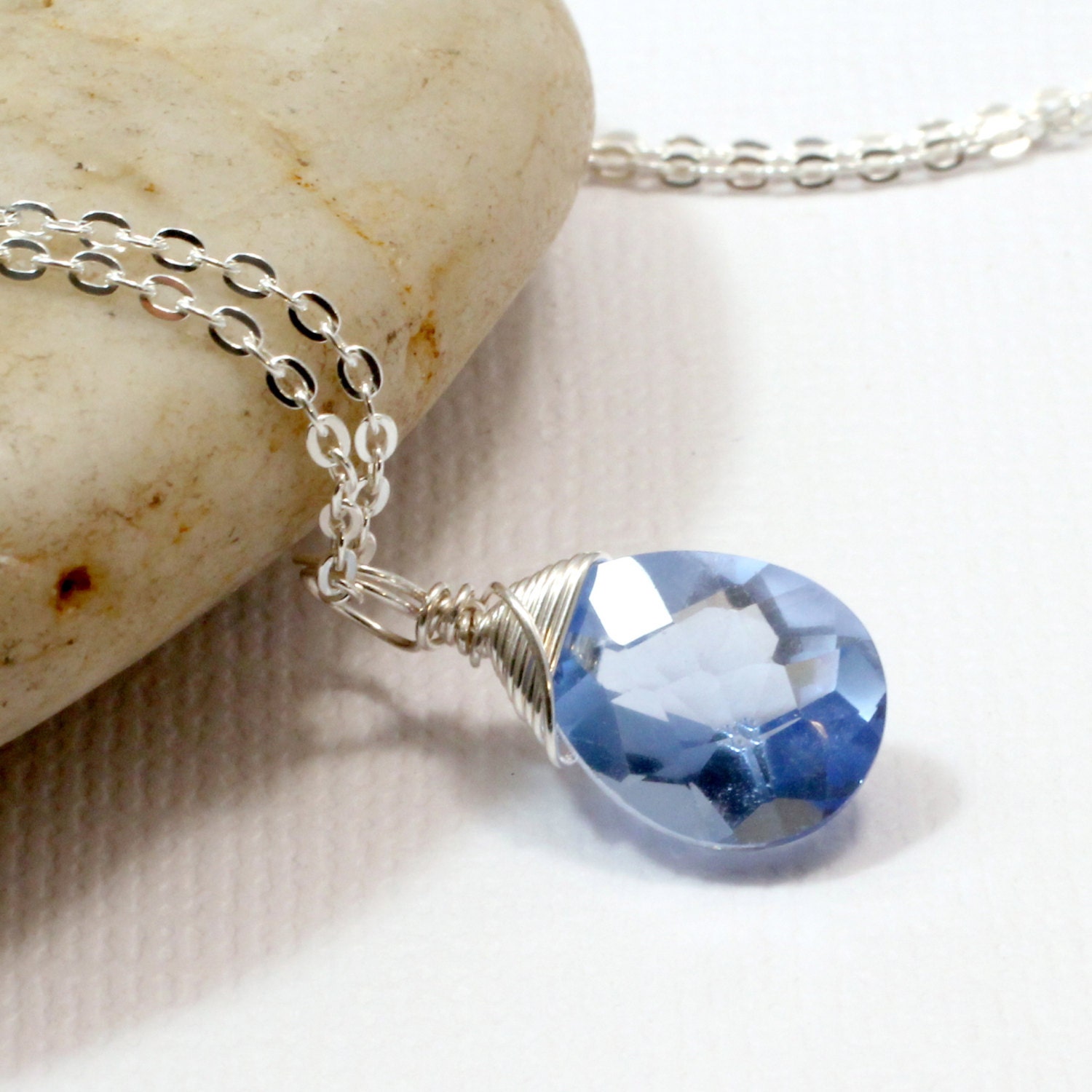 Tanzanite Quartz Necklace, Sterling Silver Pale Lavender Violet Quartz Pendant, Wire Wrapped Gemstone Jewelry