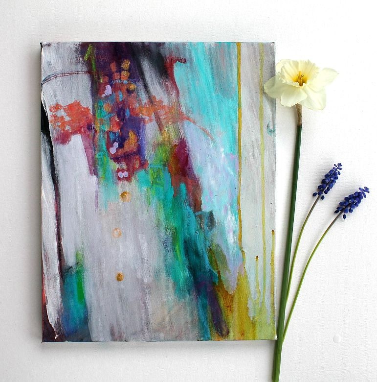 Abstract Painting Colorful Expressionist "Stained Glass Angels"