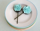 Light Blue Rose Hair Pins / Shabby Chic Vintage Inspired