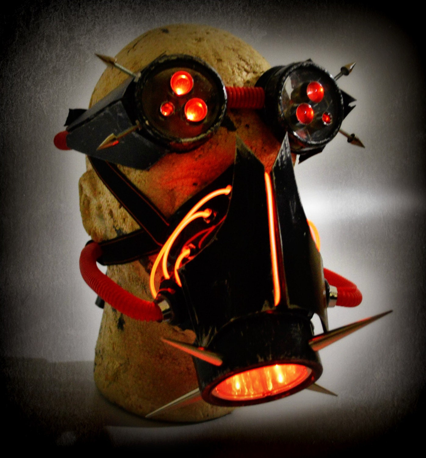 The Transfixion Cyber LED strobing rave DJ respirator gas mask and goggles set