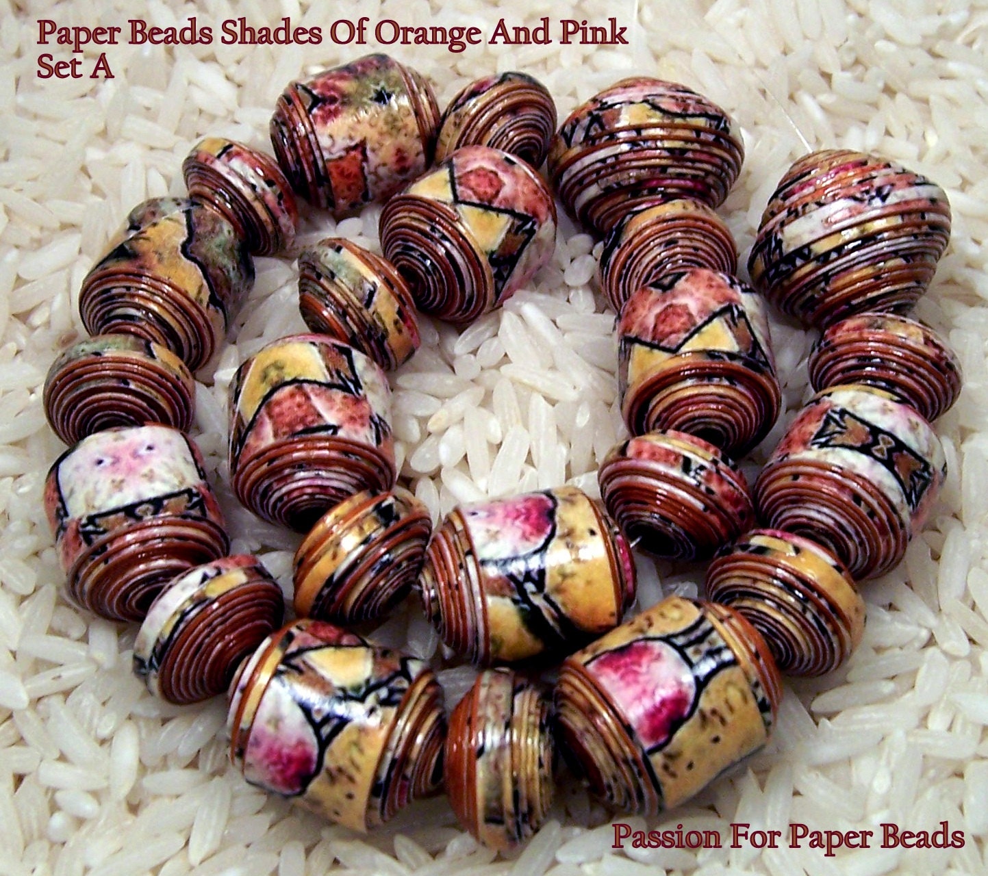 Paper Beads Shades Of Orange And Pink Set A