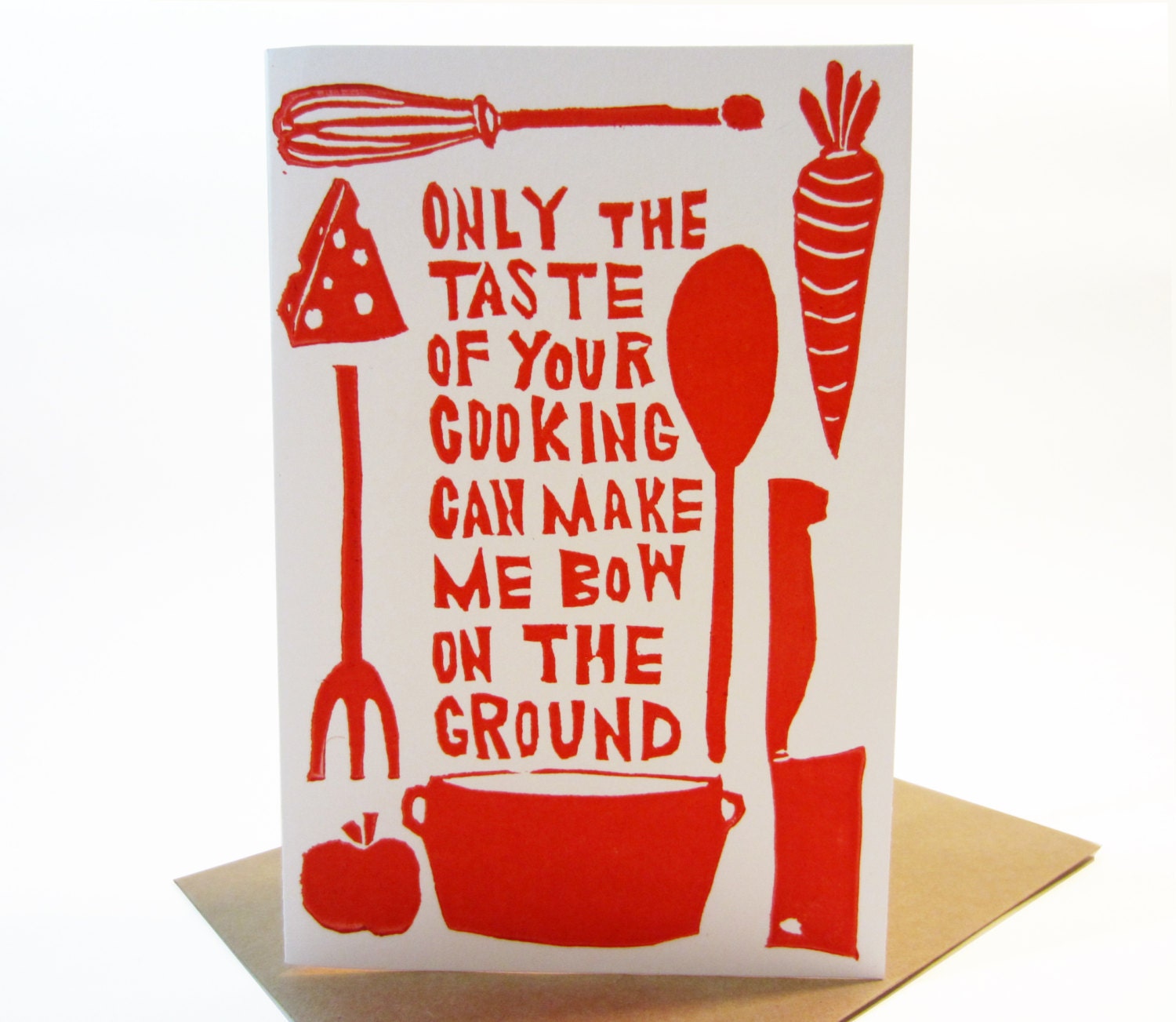 love your cooking // red valentine card inspired by romantic songs hand carved illustration