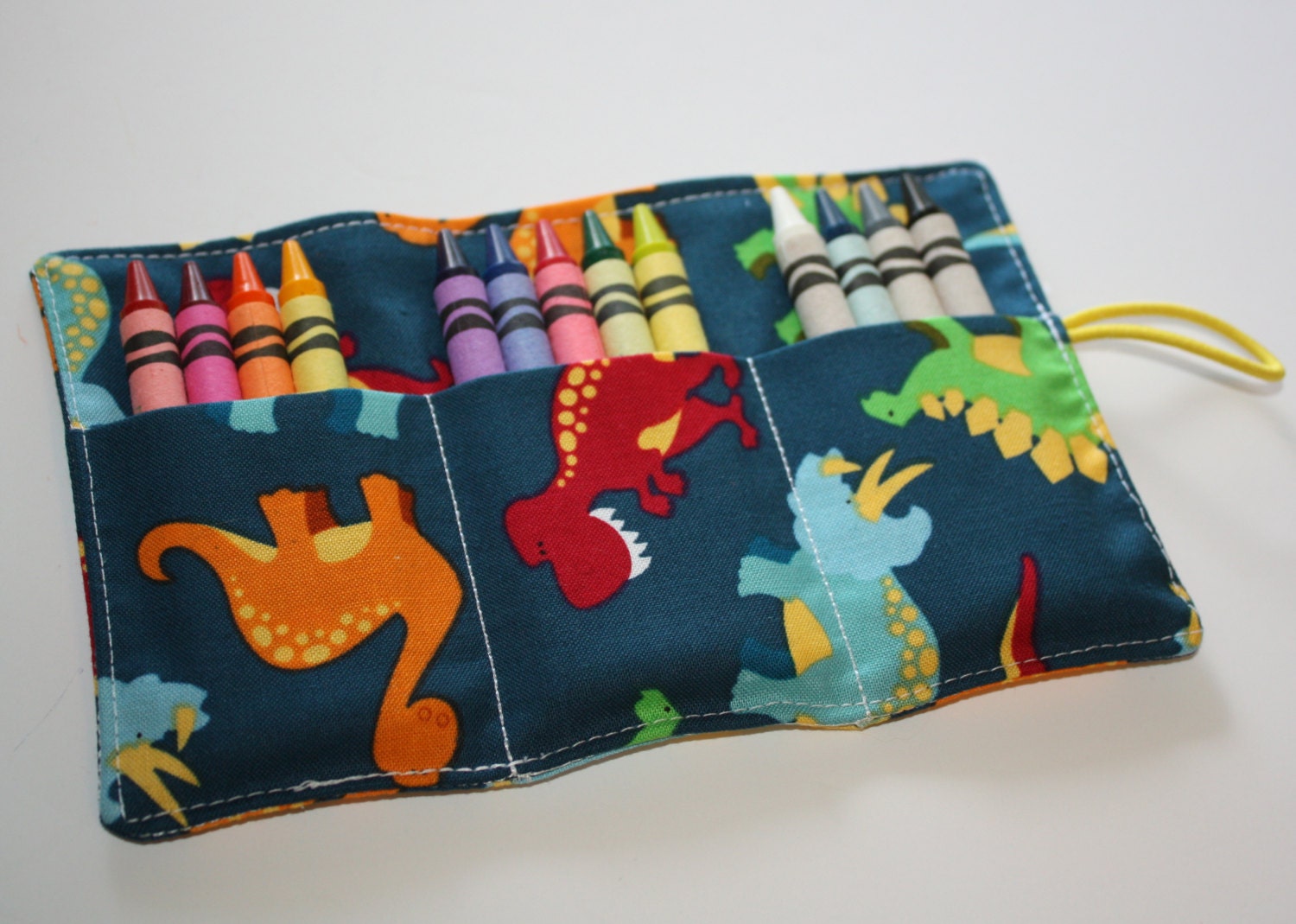 Crayon Roll Dinosaurs Print Fabric Crayon Rollup, Crayon Roll holds 12 to 15 Crayons