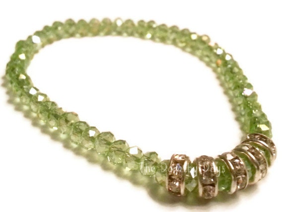 Green Crystal bracelet stretch iridescent sparkle bracelet glamourous evening vintage mothers day