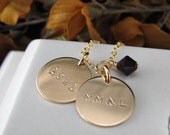 Two 5/8" 14k Gold Filled Hand Stamped MOM or Grandmother Love MOMMY Necklace Charms Pendants Personalized Names Cable Chain