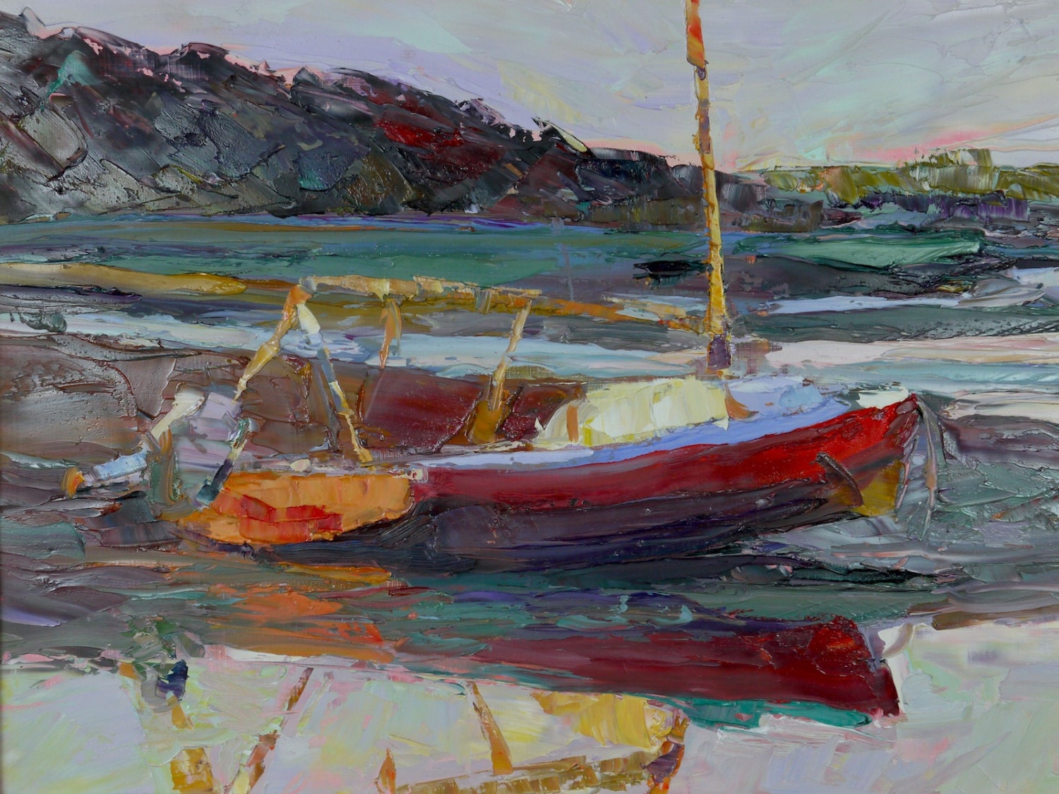 Oil Painting of Sailboat at Low Tide, Michael MacTavish