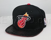 Custom Miami Heat Strapback, Black Python Belly, Red Lambskin, Gold Buckle