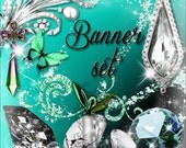 Shop Banner Avatar Blog Set 9 pieces and matching business card(printable)-blue, turquoise, crystals,jewelry