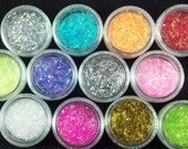 Nail Art Glitter Supply / set of 12 / bar glitter / slice glitter / Spring shades of pink purple blue holographic silver green yellow white