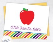 Personalized Teacher Apple Folded Note Cards - Set of 10 - Teacher Stationery / Gift Il_170x135