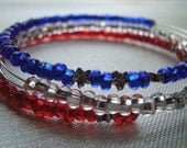 Expandable Bangle Set - Red, White and Blue Charm Bracelet Set - 3 pcs - Patriotic 4th of July - Silver Star - Alex and Ani Inspired