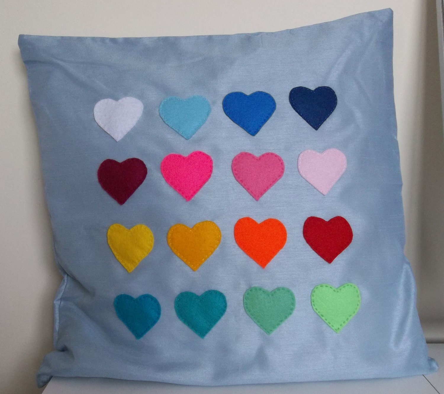 Hand Embroidered Rainbow Love Heart Cushion Cover