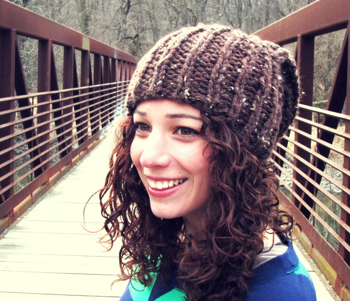 Knit Slouchy Hat Mens Unisex Brown Womens Oversized Beanie Warm Winter Cap Crochet