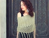Knit Poncho Tan Shawl Womens Fringe Ribbed Knitted Crochet Light Weight Spring Summer Fall Autumn