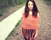 Knit Poncho Pink Shawl Womens Fringe Ribbed Knitted Crochet Light Weight Spring Summer Fall Autumn