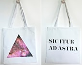 Space Galaxy Nebula Print Pink Triangle White Tote Bag Canvas Shopper